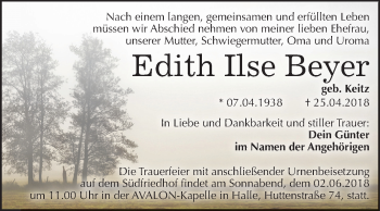 Traueranzeige von Edith Ilse Beyer von Mitteldeutsche Zeitung