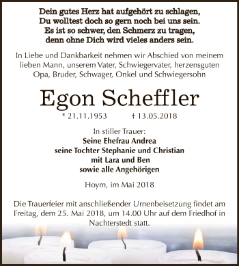Traueranzeige von Egon Scheffler von Super Sonntag Aschersleben