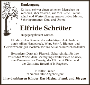 Traueranzeige von Elfride Schröter von WVG - Wochenspiegel Dessau / Köthen