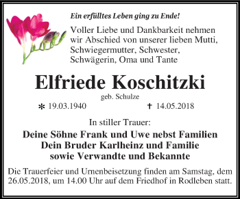 Traueranzeige von Elfriede Koschitzki von Mitteldeutsche Zeitung