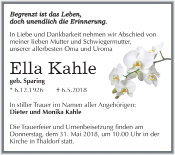 Traueranzeige von Ella Kahle von Mitteldeutsche Zeitung
