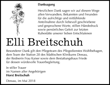 Traueranzeige von Elli Breitschuh von Mitteldeutsche Zeitung