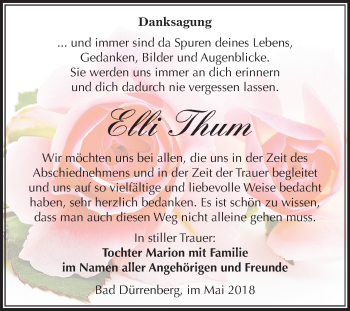 Traueranzeige von Elli Thum von Mitteldeutsche Zeitung Merseburg/Querfurt