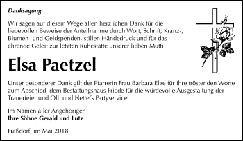 Traueranzeige von Elsa Paetzel von Mitteldeutsche Zeitung
