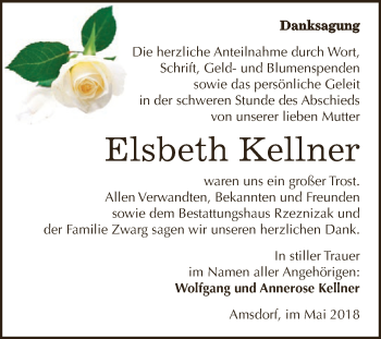 Traueranzeige von Elsbeth Kellner von Wochenspiegel Mansfelder Land