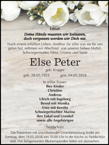 Traueranzeige von Else Peter von Mitteldeutsche Zeitung