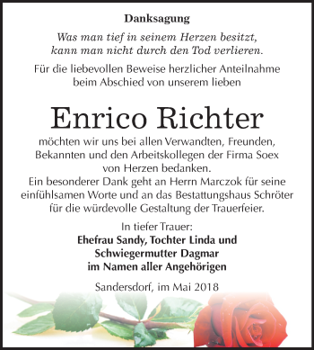 Traueranzeige von Enrico Richter von Mitteldeutsche Zeitung Bitterfeld