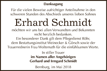 Traueranzeige von Erhard Schmidt von Super Sonntag Bernburg