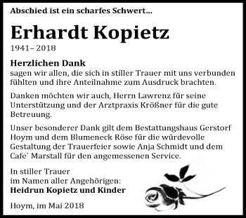 Traueranzeige von Erhardt Kopietz von Mitteldeutsche Zeitung Aschersleben