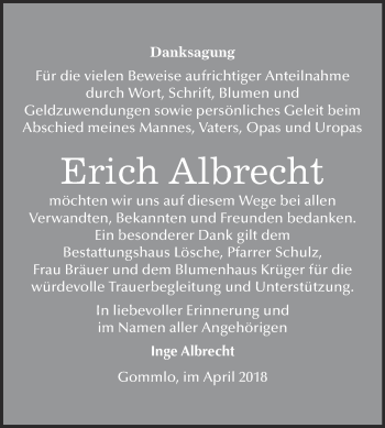 Traueranzeige von Erich Albrecht von Super Sonntag Wittenberg