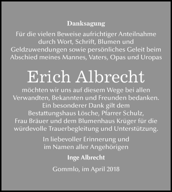 Traueranzeige von Erich Albrecht von Mitteldeutsche Zeitung