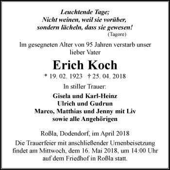 Traueranzeige von Erich Koch von Mitteldeutsche Zeitung