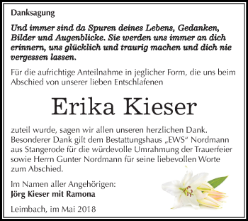 Traueranzeige von Erika Kieser von Mitteldeutsche Zeitung