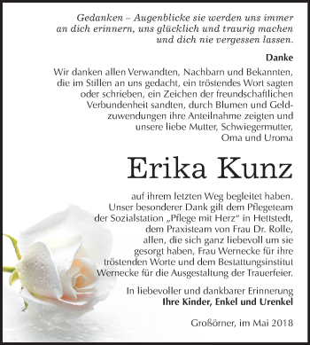 Traueranzeige von Erika Kunz von Mitteldeutsche Zeitung