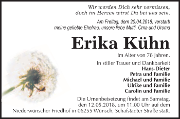 Traueranzeige von Erika Kühn von WVG - Wochenspiegel Merseburg