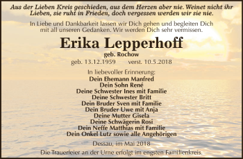 Traueranzeige von Erika Lepperhoff von WVG - Wochenspiegel Dessau / Köthen