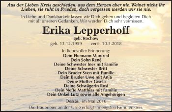 Traueranzeige von Erika Lepperhoff von Mitteldeutsche Zeitung Dessau-Roßlau