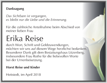 Traueranzeige von Erika Reise von Mitteldeutsche Zeitung