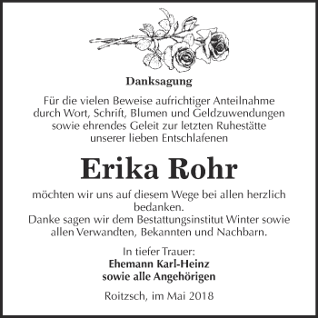 Traueranzeige von Erika Rohr von WVG - Wochenspiegel Bitterfeld