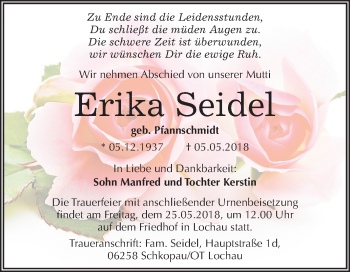 Traueranzeige von Erika Seidel von Mitteldeutsche Zeitung Halle/Saalkreis