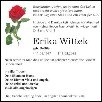 Traueranzeige von Erika Wittek von Mitteldeutsche Zeitung Bitterfeld