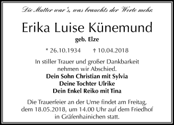 Traueranzeige von Erika Luise Künemund von Mitteldeutsche Zeitung