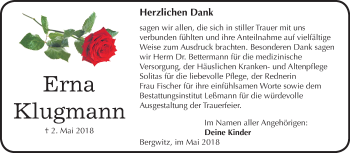 Traueranzeige von Erna Klugmann von Mitteldeutsche Zeitung