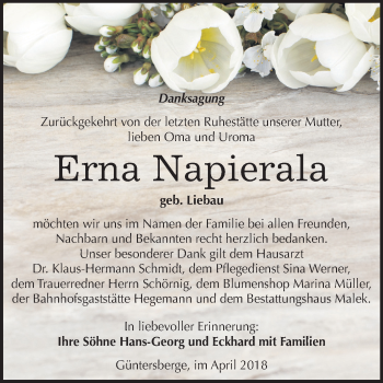 Traueranzeige von Erna Napierala von Mitteldeutsche Zeitung