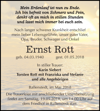 Traueranzeige von Ernst Rott von Mitteldeutsche Zeitung Quedlinburg