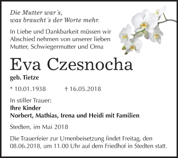 Traueranzeige von Eva Czesnocha von Mitteldeutsche Zeitung