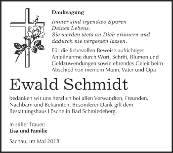 Traueranzeige von Ewald Schmidt von WVG - Wochenspiegel Wittenberg