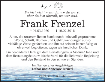 Traueranzeige von Frank Frenzel von Mitteldeutsche Zeitung