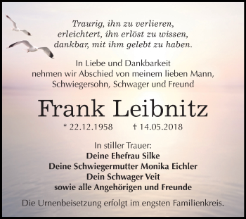 Traueranzeige von Frank Leibnitz von Mitteldeutsche Zeitung Bitterfeld