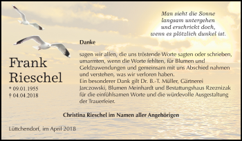 Traueranzeige von Frank Rieschel von Mitteldeutsche Zeitung