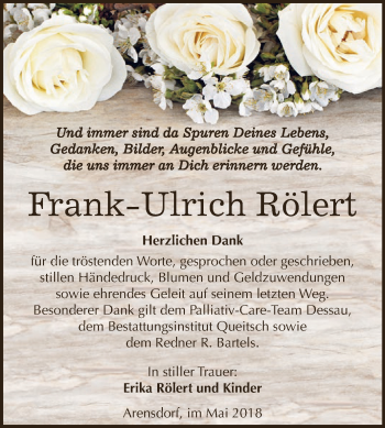 Traueranzeige von Frank Ulrich Rölert von WVG - Wochenspiegel Dessau / Köthen