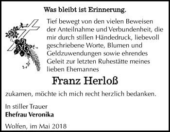 Traueranzeige von Franz Herloß von Mitteldeutsche Zeitung Bitterfeld