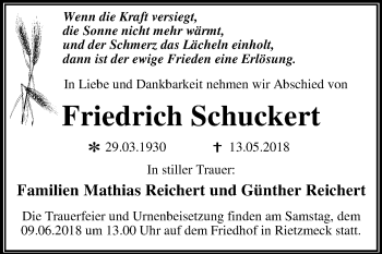 Traueranzeige von Friedrich Schuckert von Mitteldeutsche Zeitung Dessau-Roßlau