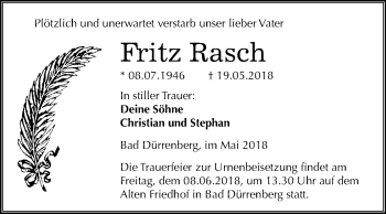 Traueranzeige von Fritz Rasch von Mitteldeutsche Zeitung Merseburg/Querfurt