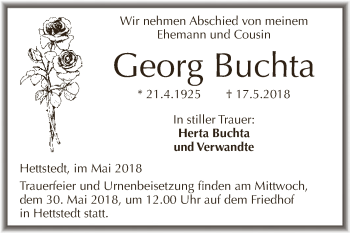 Traueranzeige von Georg Buchta von Super Sonntag SGH Mansf. Land