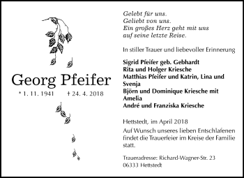 Traueranzeige von Georg Pfeifer von Mitteldeutsche Zeitung