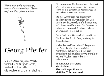 Traueranzeige von Georg Pfeifer von Mitteldeutsche Zeitung