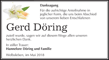 Traueranzeige von Gerd Döring von Mitteldeutsche Zeitung