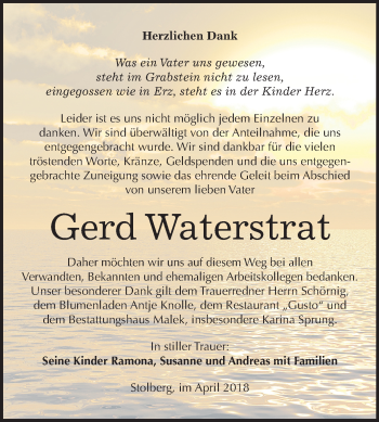 Traueranzeige von Gerd Waterstrat von Mitteldeutsche Zeitung