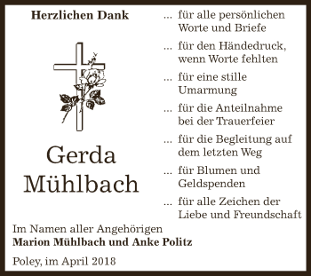 Traueranzeige von Gerda Mühlbach von Super Sonntag Bernburg