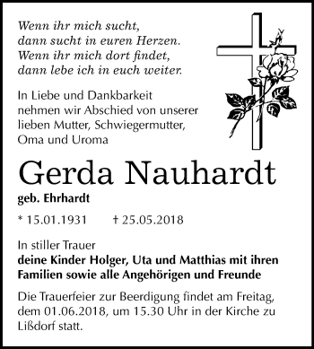 Traueranzeige von Gerda Nauhardt von Mitteldeutsche Zeitung