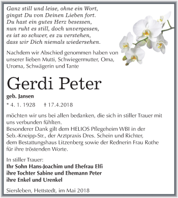 Traueranzeige von Gerdi Peter von Mitteldeutsche Zeitung