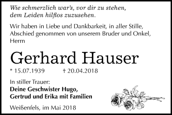 Traueranzeige von Gerhard Hauser von Mitteldeutsche Zeitung Weißenfels