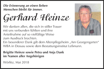 Traueranzeige von Gerhard Heinze von Super Sonntag Wittenberg