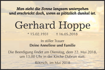 Traueranzeige von Gerhard Hoppe von Super Sonntag Wittenberg