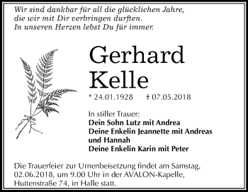 Traueranzeige von Gerhard Kelle von Mitteldeutsche Zeitung Halle/Saalkreis